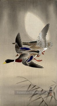 Canards colverts et Lune Ohara KOSON Shin Hanga Peinture à l'huile